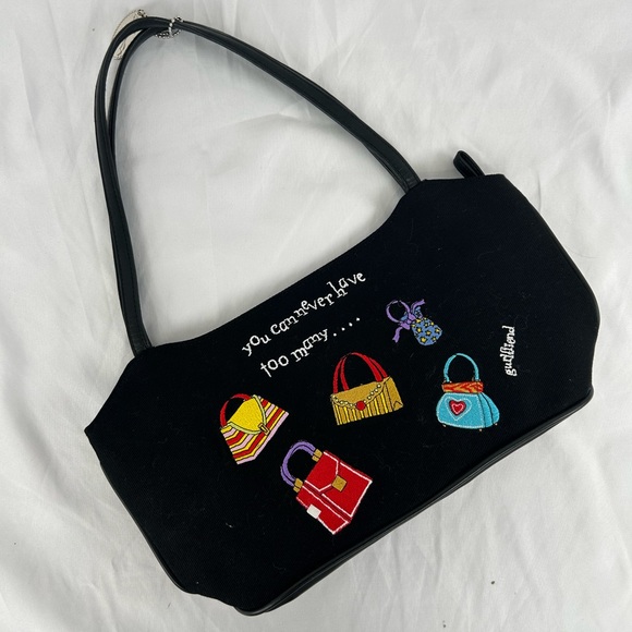 Vintage y2k Girlfriend Black Canvas Bag with Embroidered - Picture 1 of 8